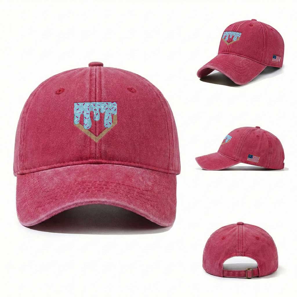 Baseball Ice Cream Dripping Washed Cotton Baseball Cap Home Plate Drip