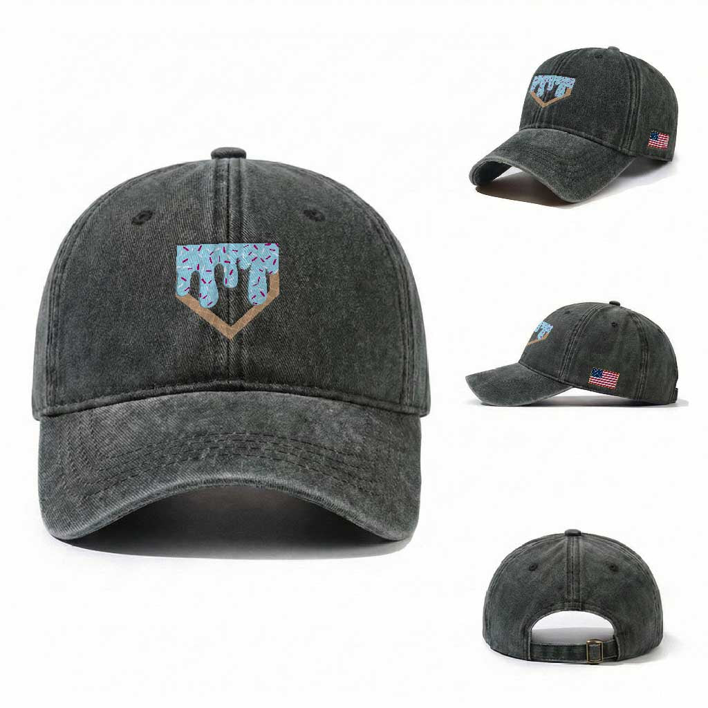 Baseball Ice Cream Dripping Washed Cotton Baseball Cap Home Plate Drip