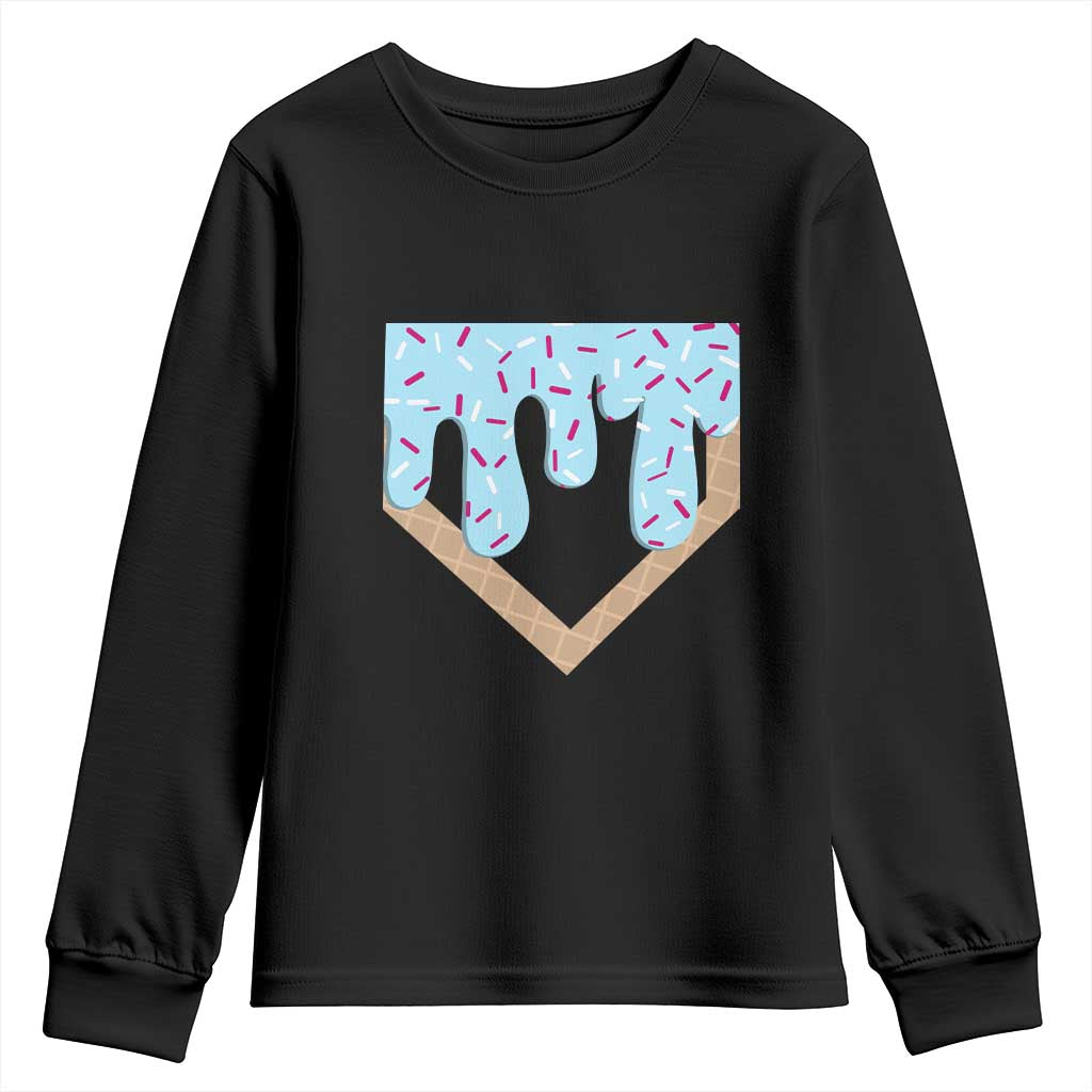 Baseball Ice Cream Dripping Youth Sweatshirt Home Plate Drip