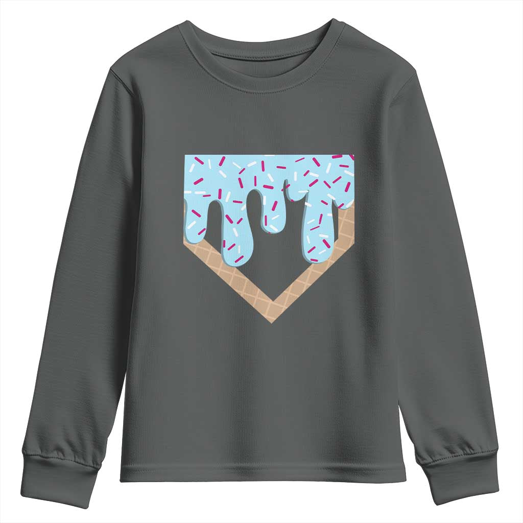 Baseball Ice Cream Dripping Youth Sweatshirt Home Plate Drip