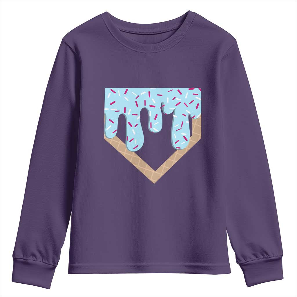 Baseball Ice Cream Dripping Youth Sweatshirt Home Plate Drip