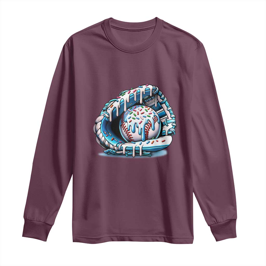 Baseball Drip Sprinkles Ice Cream Long Sleeve Shirt Ball and Glove Dripping