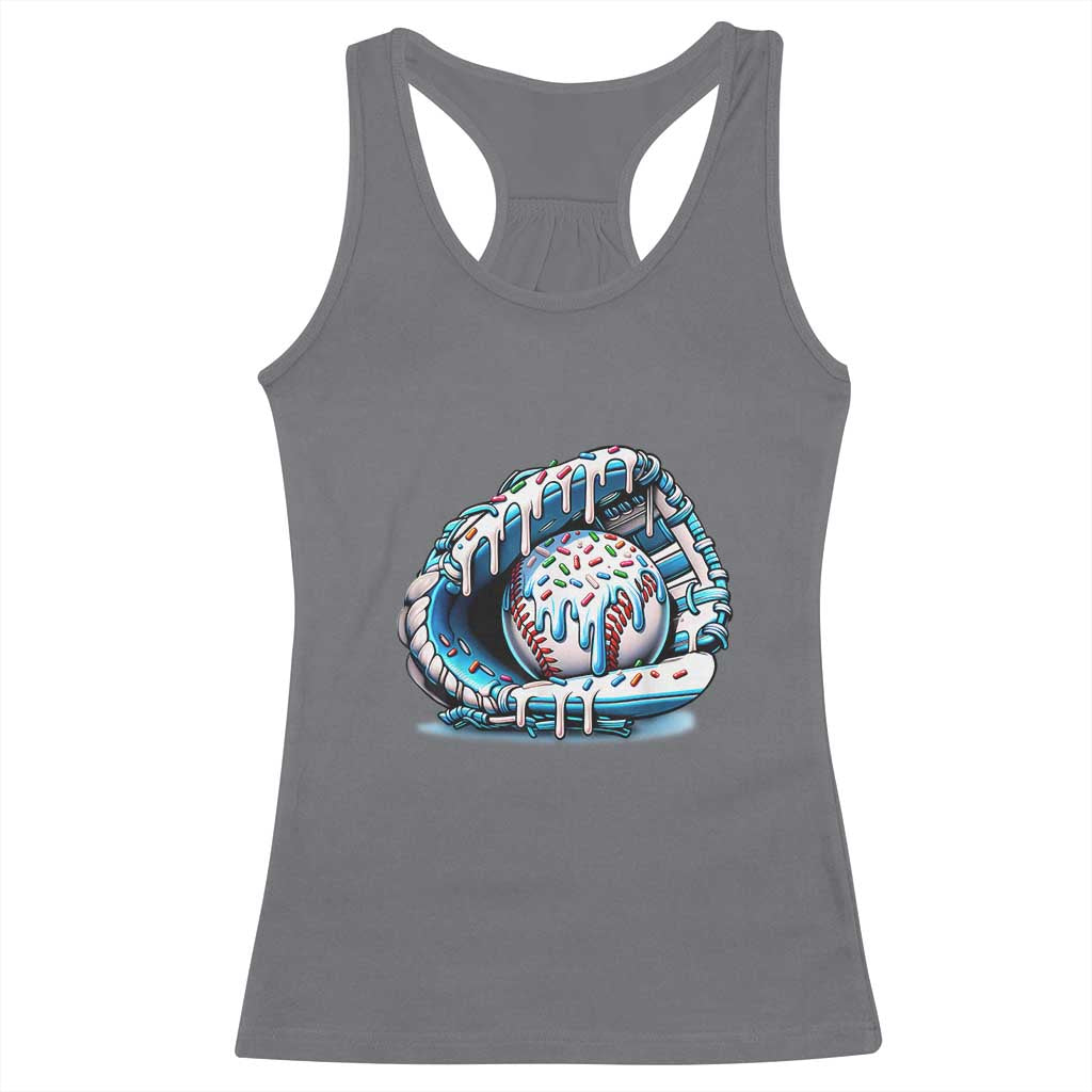 Baseball Drip Sprinkles Ice Cream Racerback Tank Top Ball and Glove Dripping