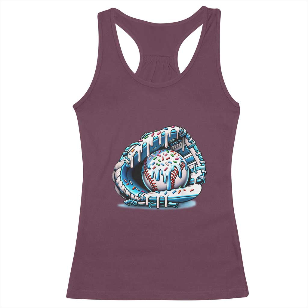 Baseball Drip Sprinkles Ice Cream Racerback Tank Top Ball and Glove Dripping