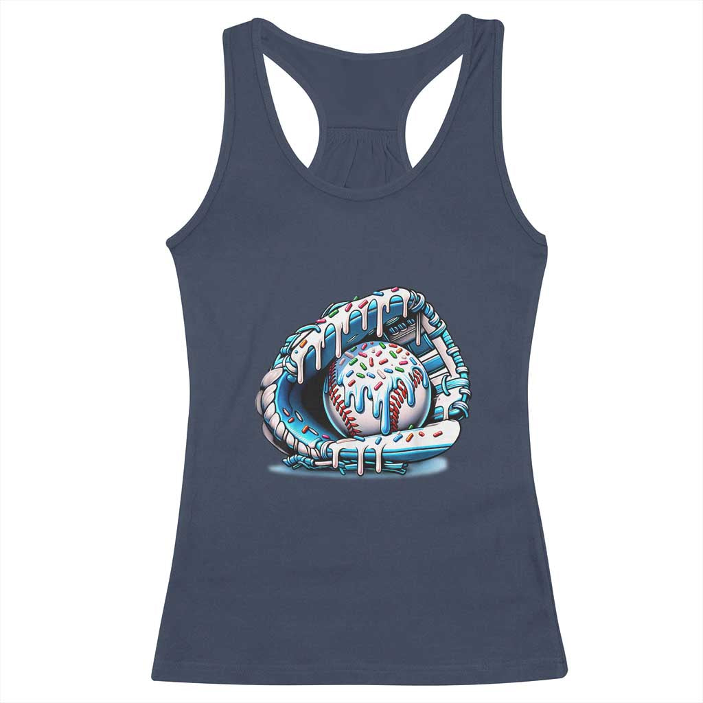 Baseball Drip Sprinkles Ice Cream Racerback Tank Top Ball and Glove Dripping