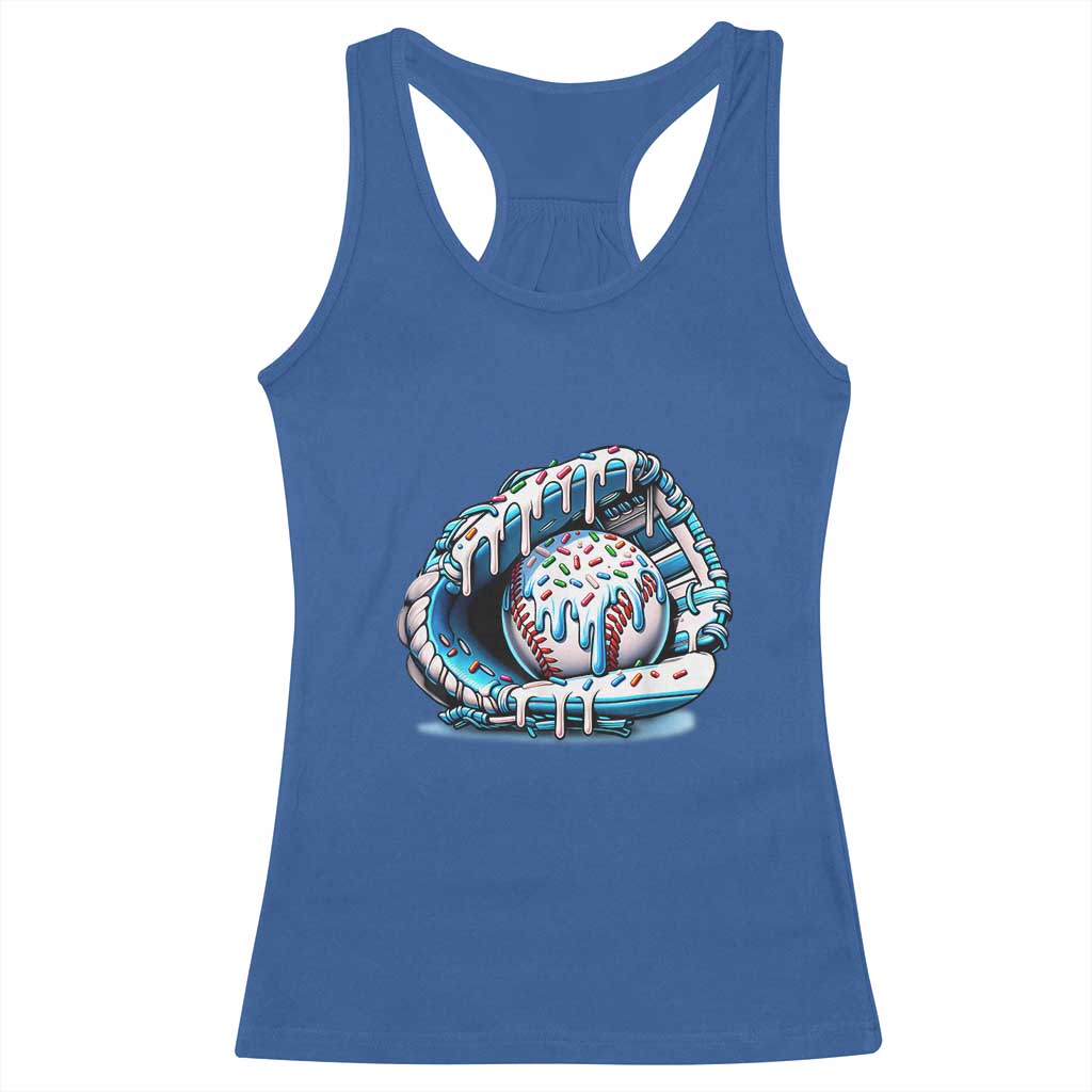 Baseball Drip Sprinkles Ice Cream Racerback Tank Top Ball and Glove Dripping