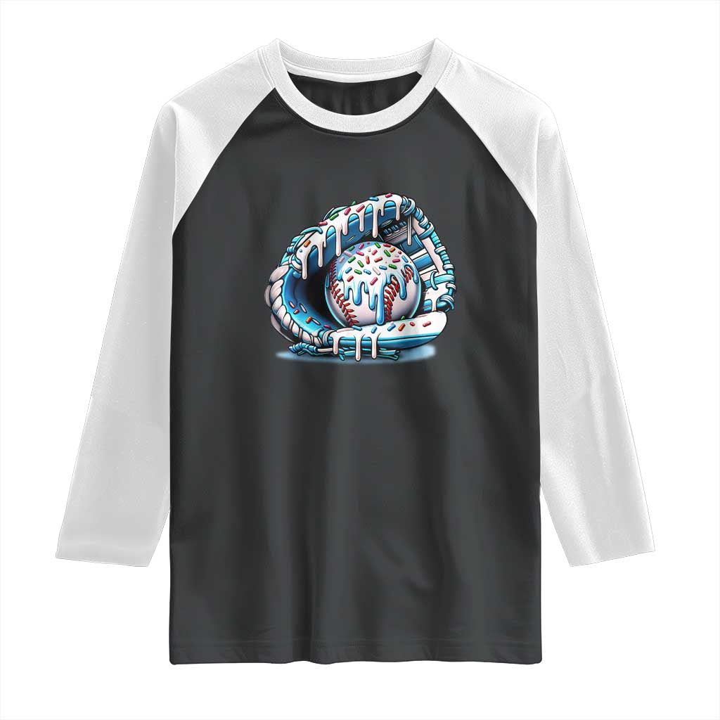 Baseball Drip Sprinkles Ice Cream Raglan Shirt Ball and Glove Dripping