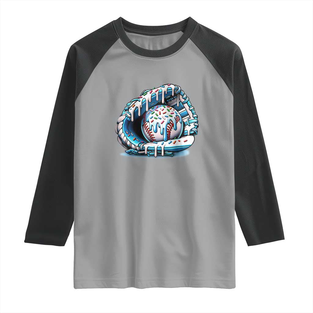 Baseball Drip Sprinkles Ice Cream Raglan Shirt Ball and Glove Dripping