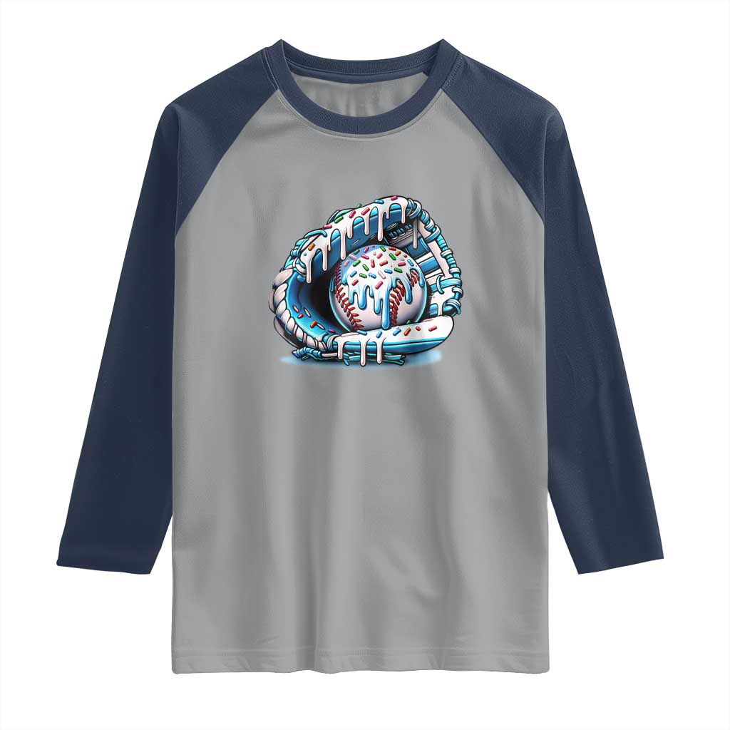 Baseball Drip Sprinkles Ice Cream Raglan Shirt Ball and Glove Dripping