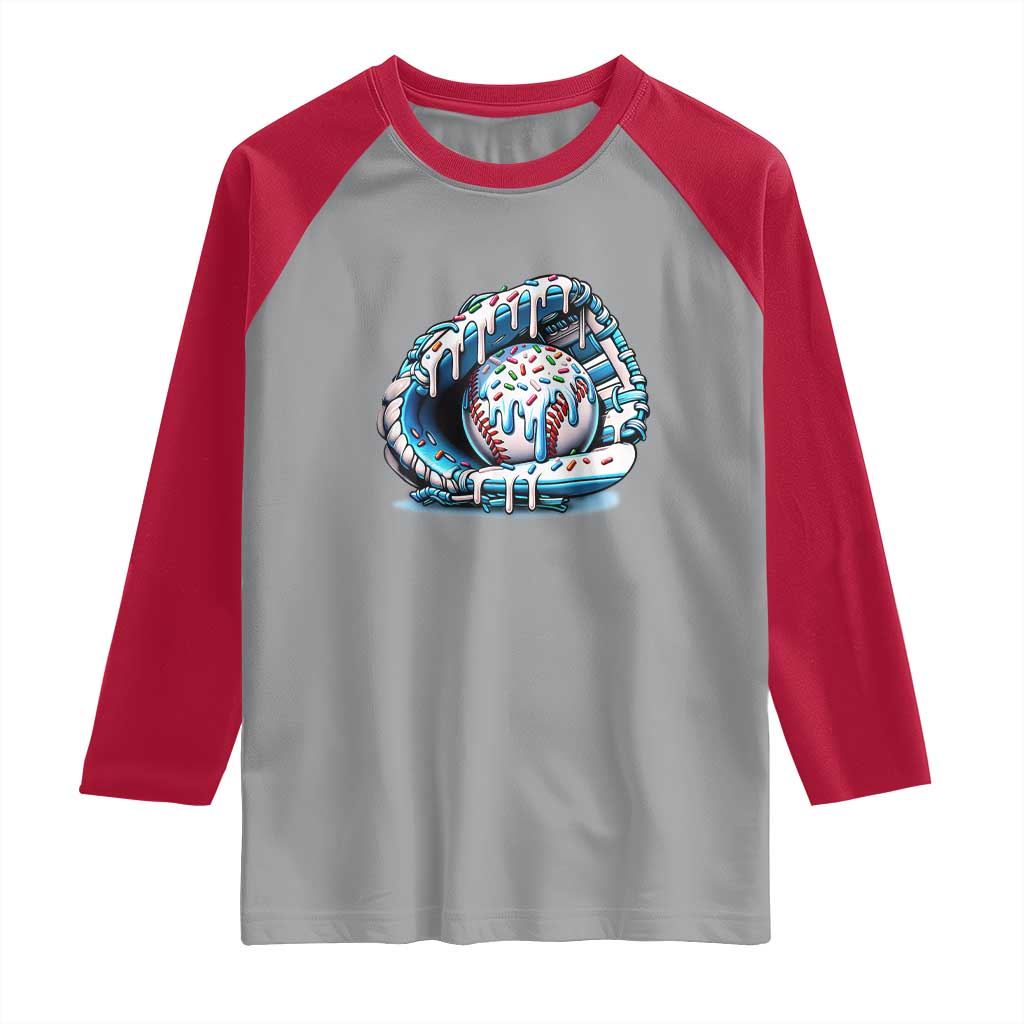 Baseball Drip Sprinkles Ice Cream Raglan Shirt Ball and Glove Dripping