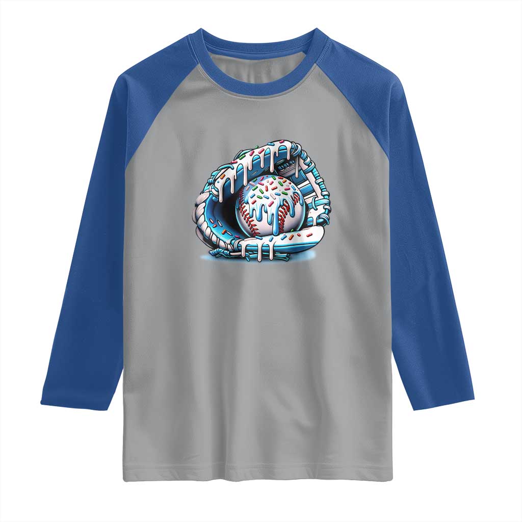Baseball Drip Sprinkles Ice Cream Raglan Shirt Ball and Glove Dripping
