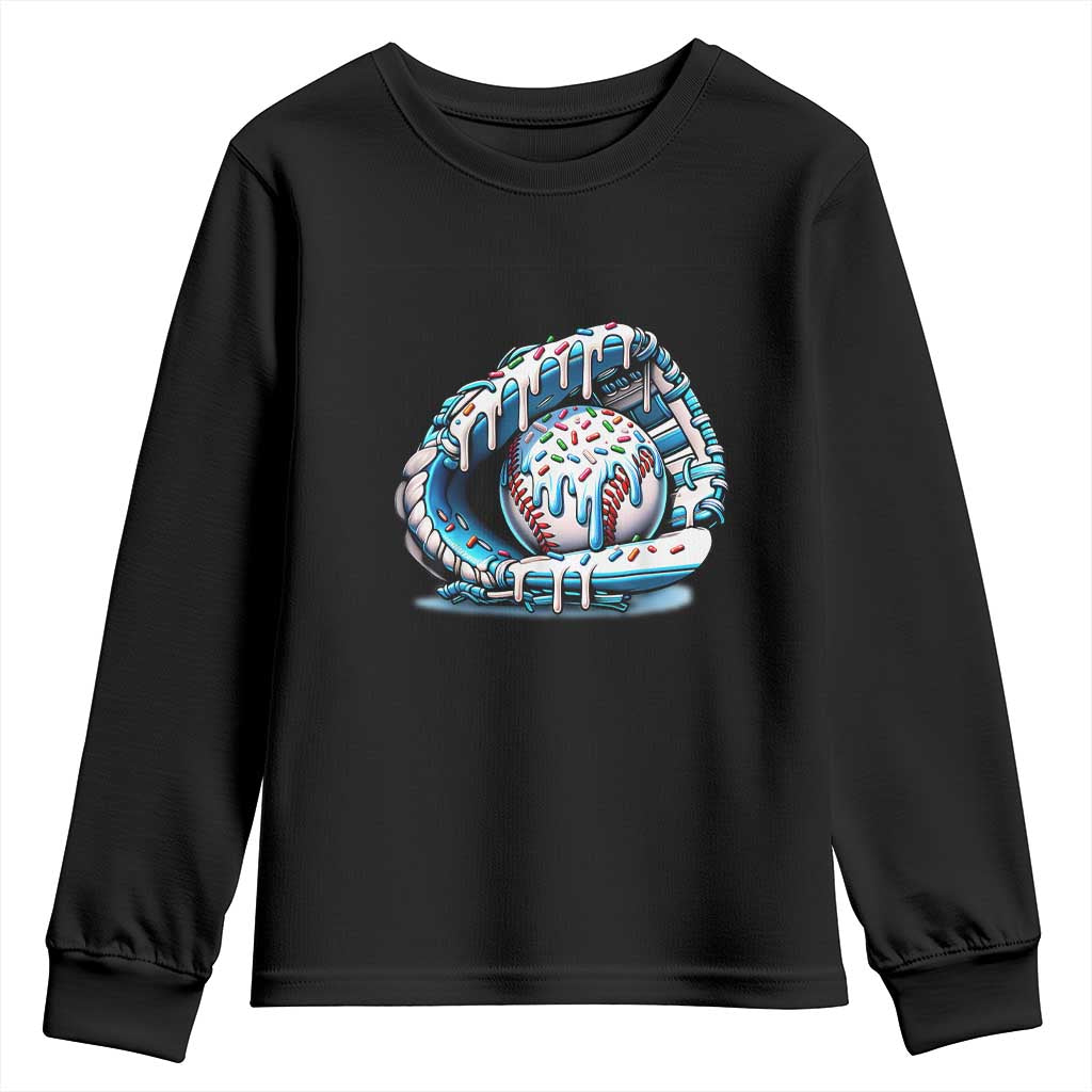 Baseball Drip Sprinkles Ice Cream Youth Sweatshirt Ball and Glove Dripping