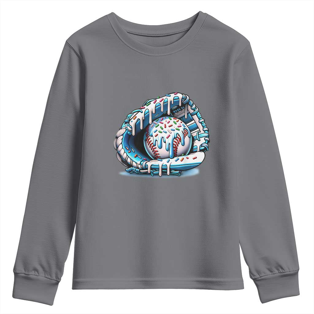 Baseball Drip Sprinkles Ice Cream Youth Sweatshirt Ball and Glove Dripping
