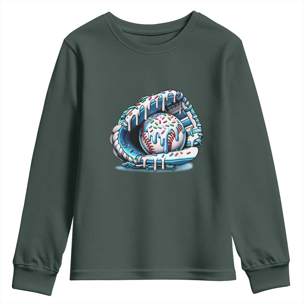 Baseball Drip Sprinkles Ice Cream Youth Sweatshirt Ball and Glove Dripping