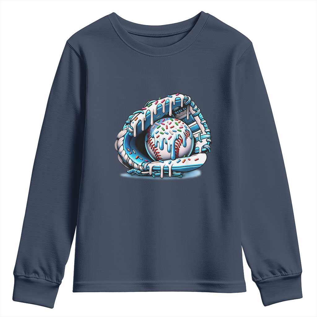 Baseball Drip Sprinkles Ice Cream Youth Sweatshirt Ball and Glove Dripping