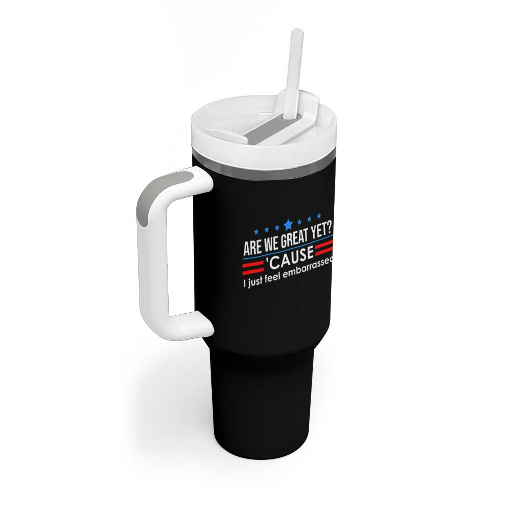 Are We Great Yet I Just Feel Embarrassed Tumbler With Handle Political Satire Stars and Stripes - Wonder Print Shop