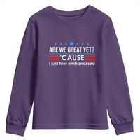 Are We Great Yet I Just Feel Embarrassed Youth Sweatshirt Political Satire Stars and Stripes - Wonder Print Shop