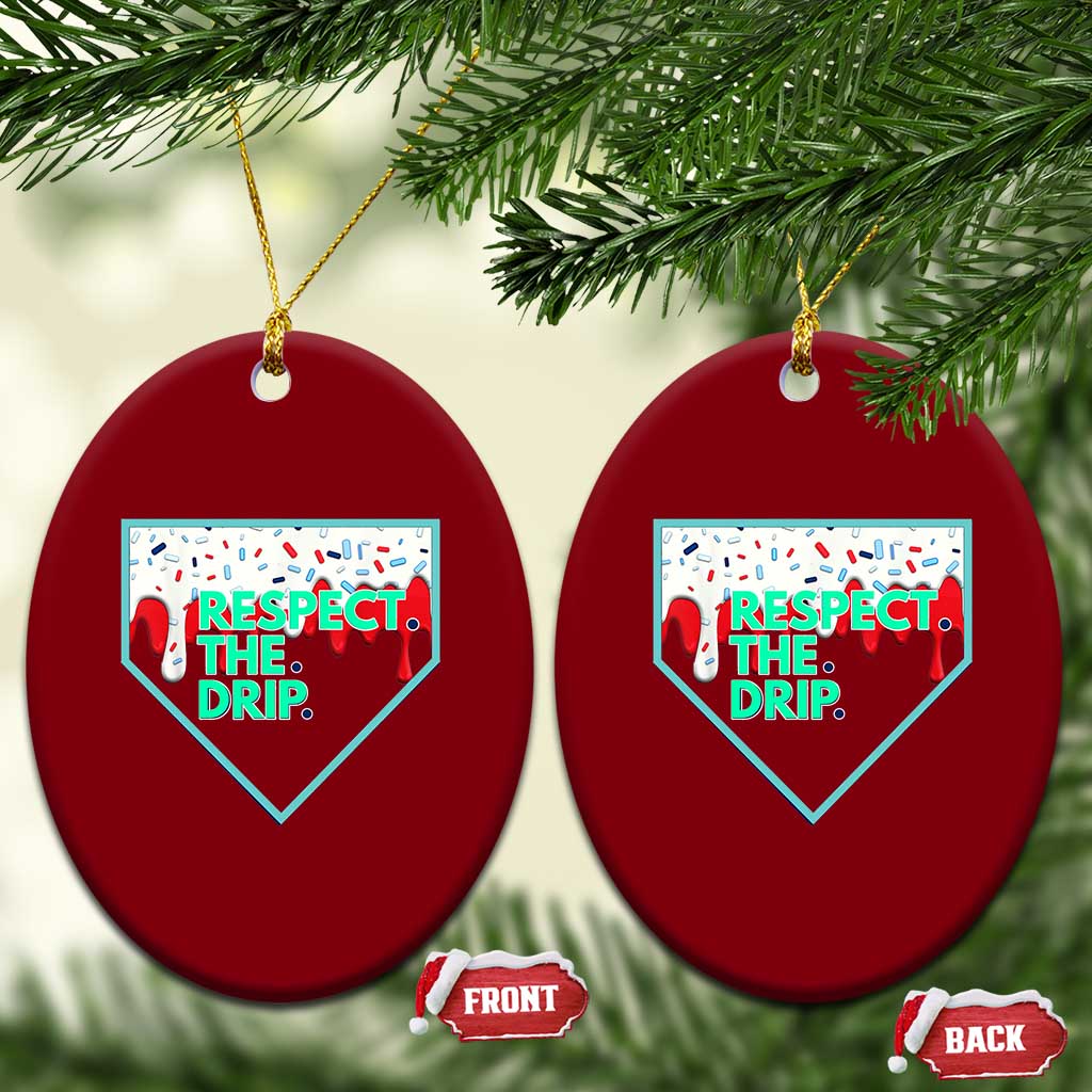 Baseball Home Plate Dripping Ice Cream Ceramic Ornament Respect The Drip Social Club Sprinkles - Wonder Print Shop