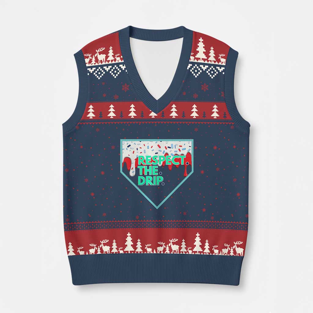 Baseball Home Plate Dripping Ice Cream V-Neck Knit Sweater Vest Respect The Drip Social Club Sprinkles - Wonder Print Shop
