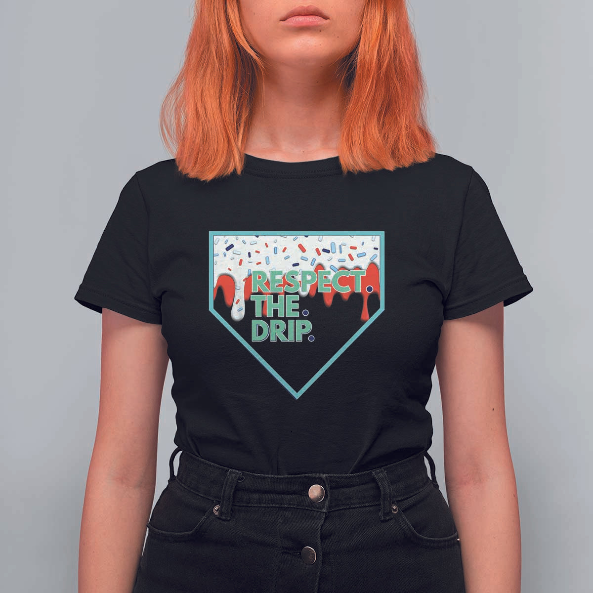 Baseball Home Plate Dripping Ice Cream T Shirt For Women Respect The Drip Social Club Sprinkles