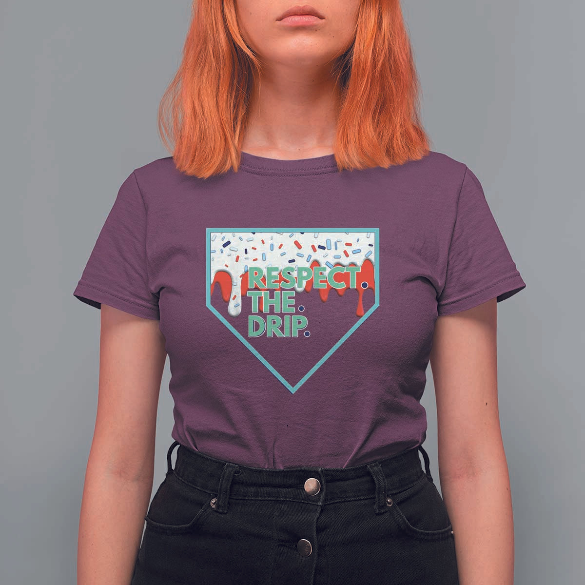 Baseball Home Plate Dripping Ice Cream T Shirt For Women Respect The Drip Social Club Sprinkles
