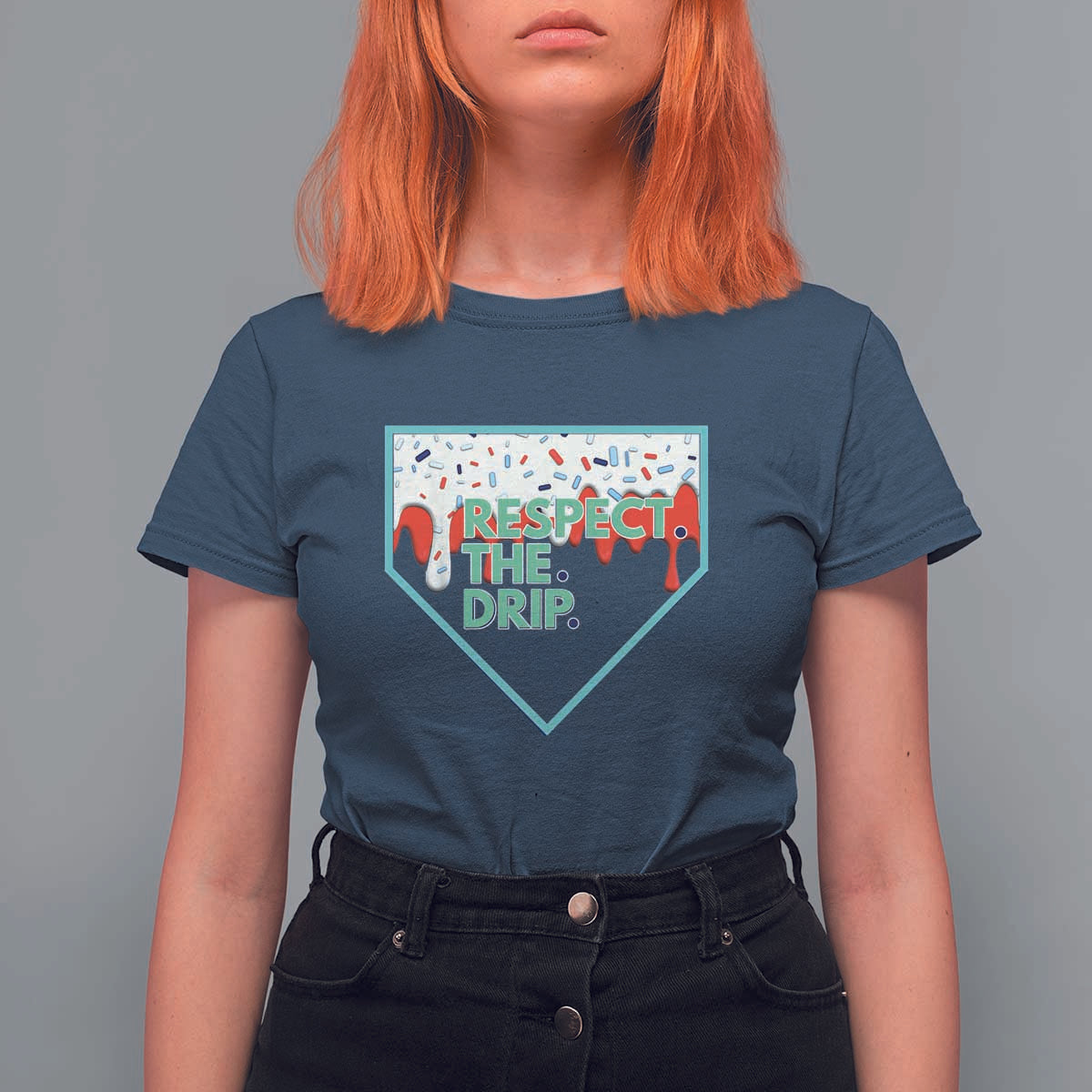 Baseball Home Plate Dripping Ice Cream T Shirt For Women Respect The Drip Social Club Sprinkles