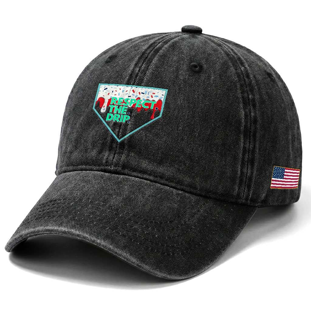 Baseball Home Plate Dripping Ice Cream Washed Cotton Baseball Cap Respect The Drip Social Club Sprinkles