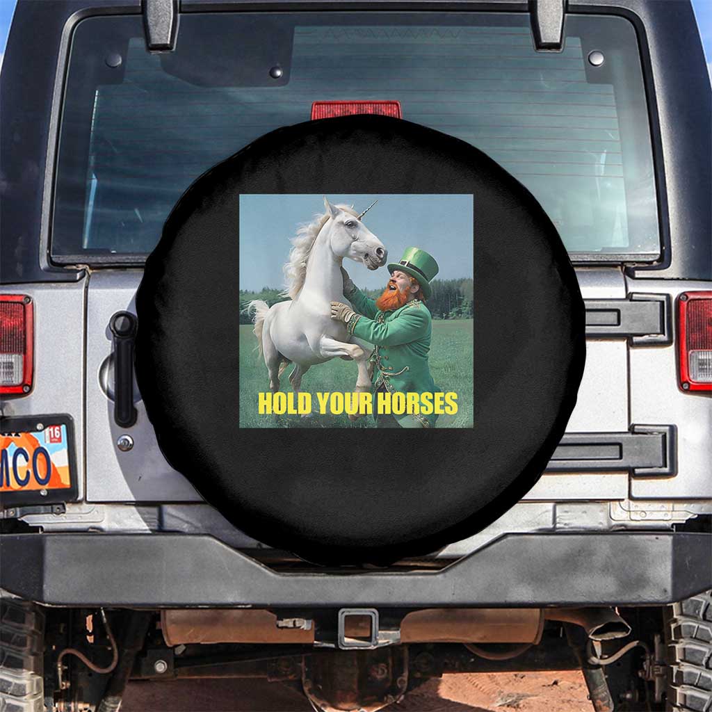 Funny Leprechaun Hold Your Horse Spare Tire Cover Unicorn St Patrick's Day