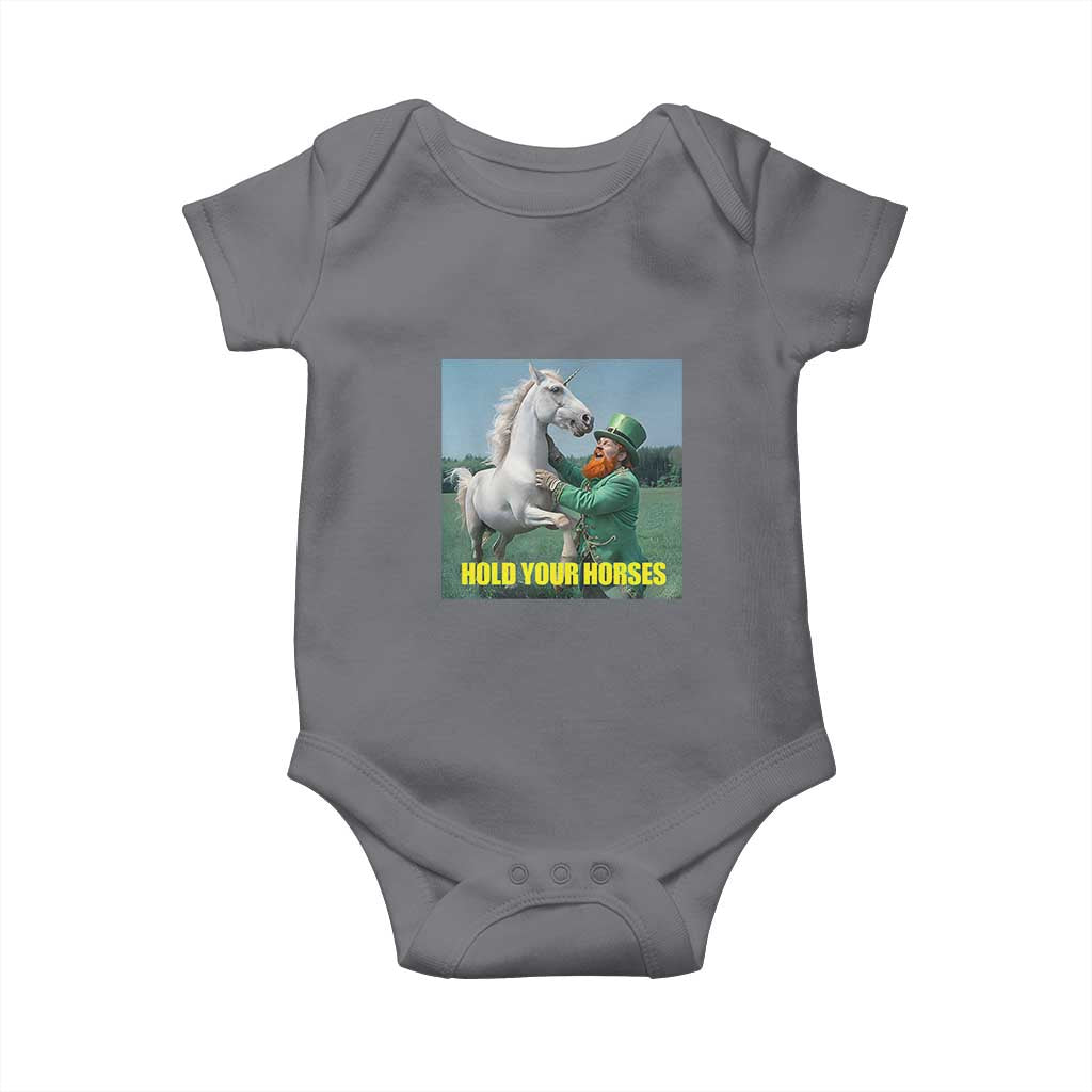 Funny Leprechaun Hold Your Horse Baby Onesie Unicorn St Patrick's Day