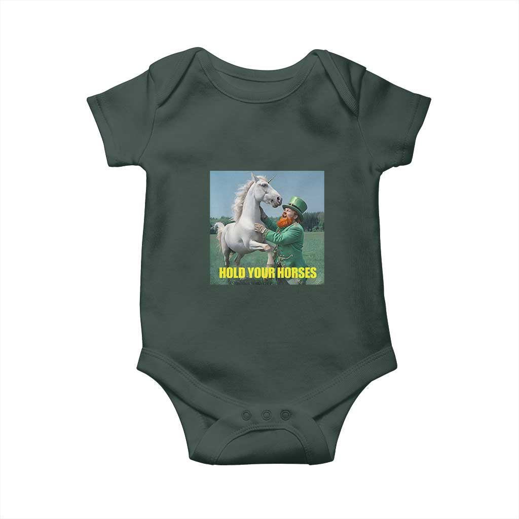 Funny Leprechaun Hold Your Horse Baby Onesie Unicorn St Patrick's Day