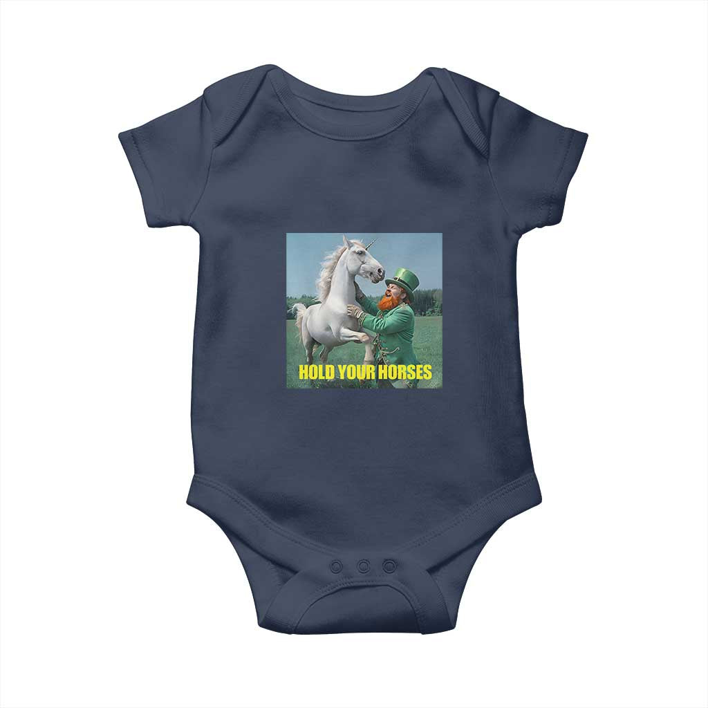 Funny Leprechaun Hold Your Horse Baby Onesie Unicorn St Patrick's Day