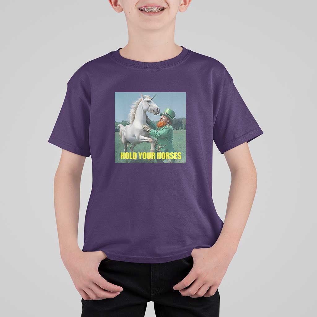 Funny Leprechaun Hold Your Horse T Shirt For Kid Unicorn St Patrick's Day