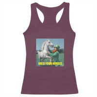 Funny Leprechaun Hold Your Horse Racerback Tank Top Unicorn St Patrick's Day