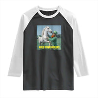 Funny Leprechaun Hold Your Horse Raglan Shirt Unicorn St Patrick's Day