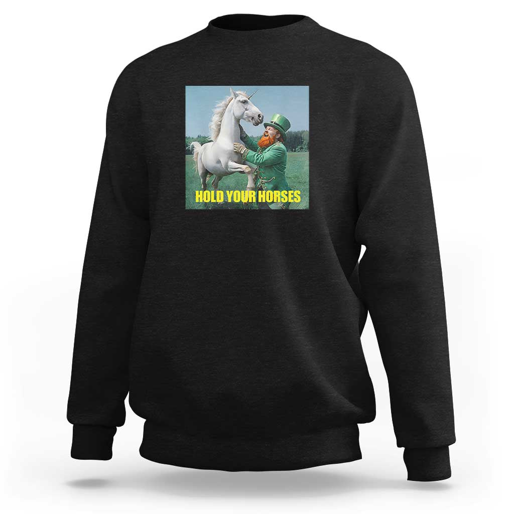 Funny Leprechaun Hold Your Horse Sweatshirt Unicorn St Patrick's Day