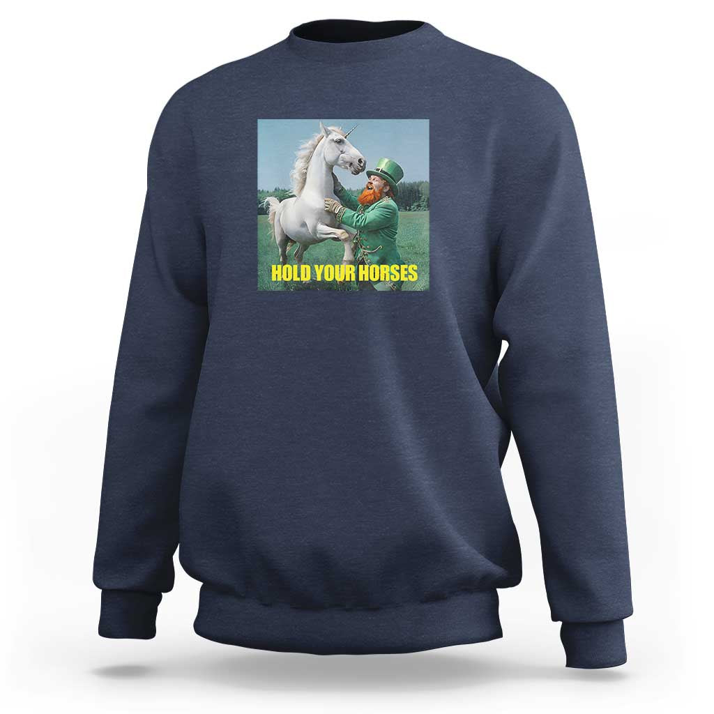 Funny Leprechaun Hold Your Horse Sweatshirt Unicorn St Patrick's Day