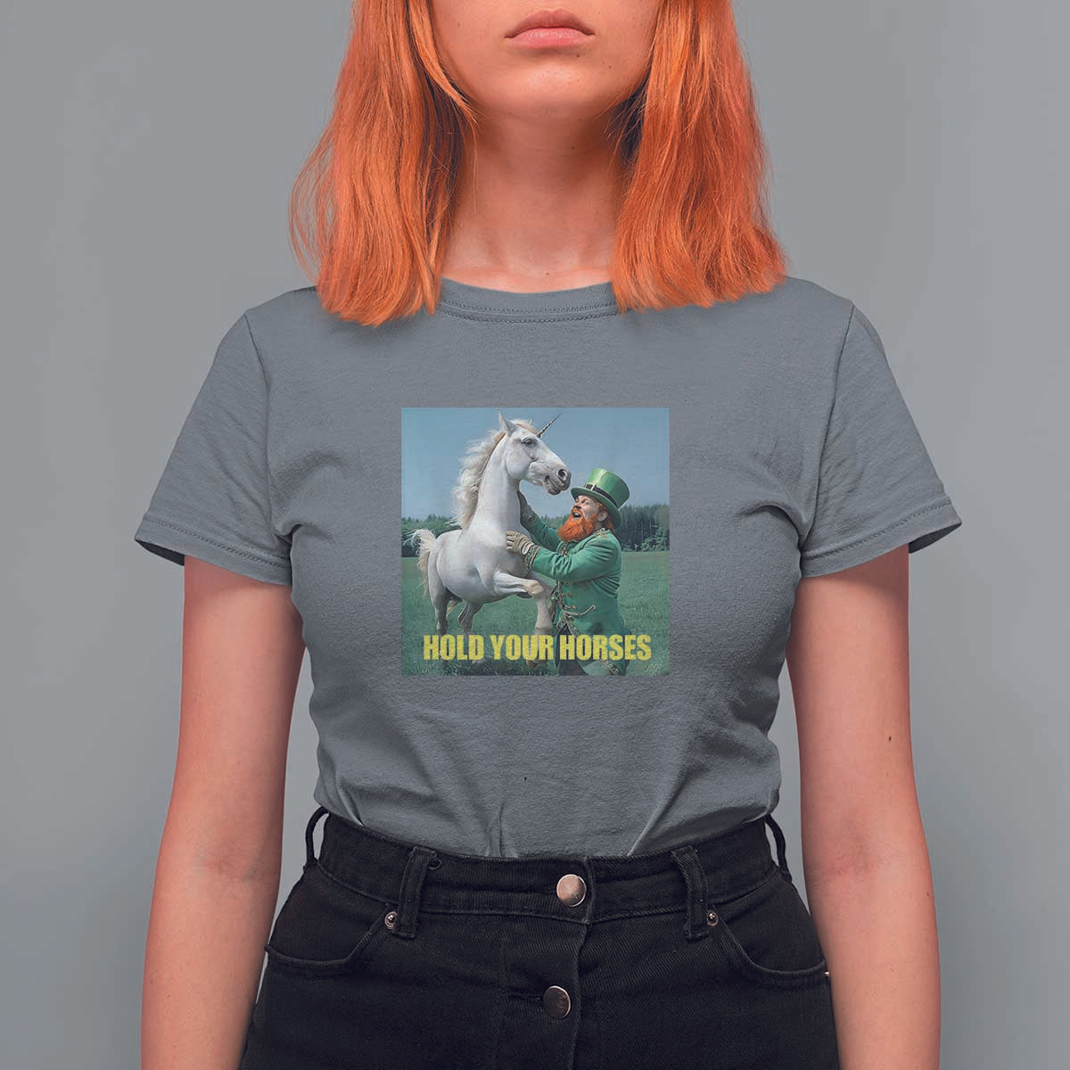 Funny Leprechaun Hold Your Horse T Shirt For Women Unicorn St Patrick's Day
