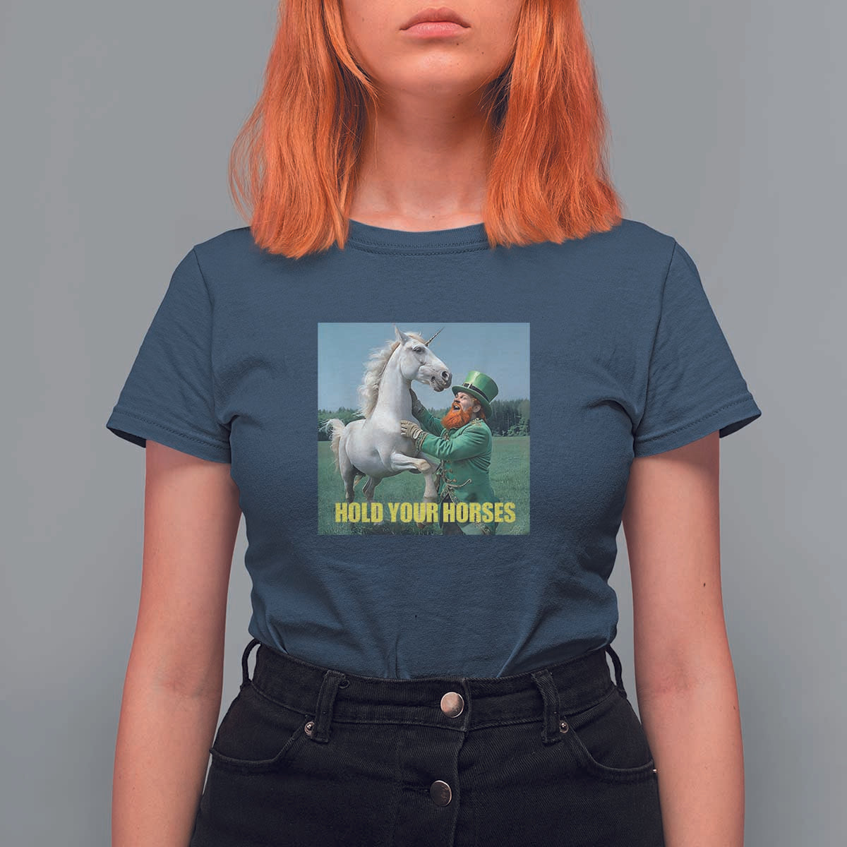 Funny Leprechaun Hold Your Horse T Shirt For Women Unicorn St Patrick's Day