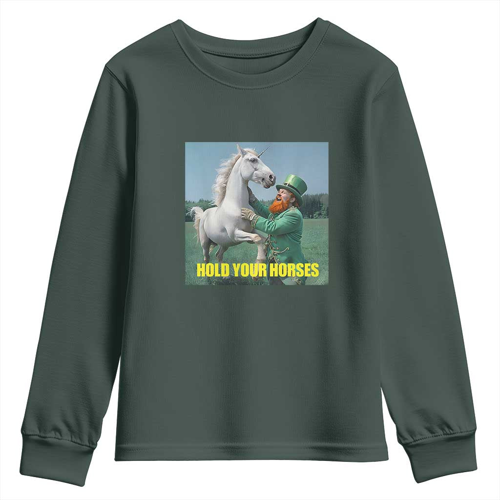 Funny Leprechaun Hold Your Horse Youth Sweatshirt Unicorn St Patrick's Day