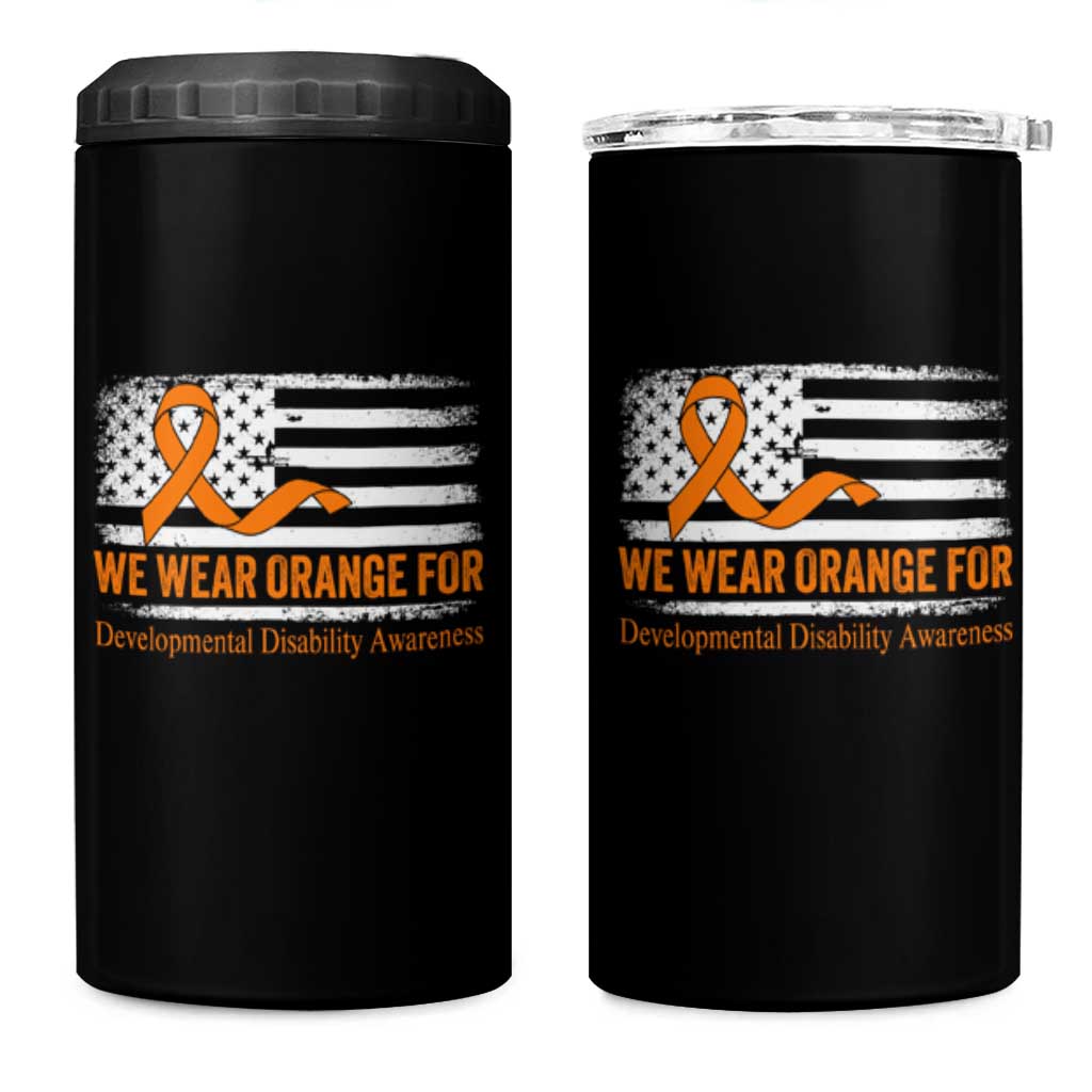 Developmental Disability Awareness 4 in 1 Can Cooler Tumbler US American Flag We Wear Orange