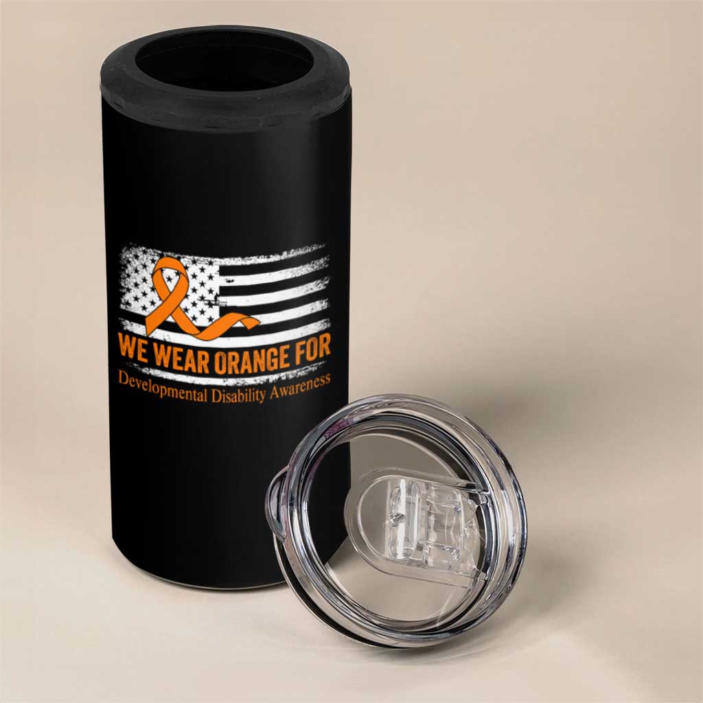 Developmental Disability Awareness 4 in 1 Can Cooler Tumbler US American Flag We Wear Orange