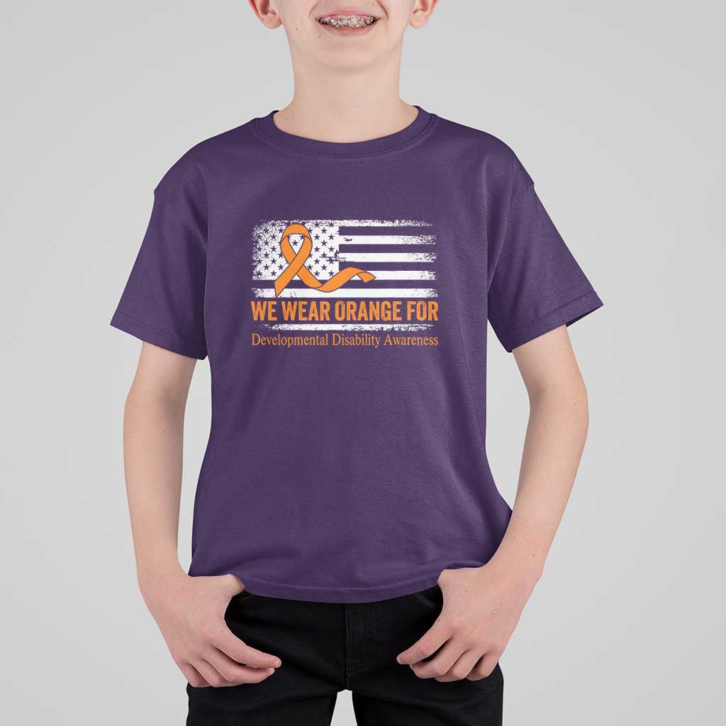 Developmental Disability Awareness T Shirt For Kid US American Flag We Wear Orange