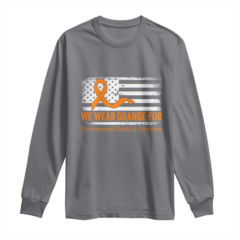 Developmental Disability Awareness Long Sleeve Shirt US American Flag We Wear Orange