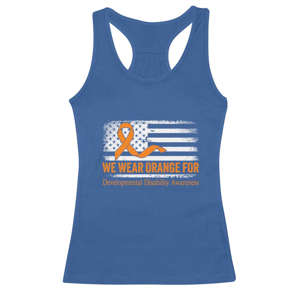 Developmental Disability Awareness Racerback Tank Top US American Flag We Wear Orange