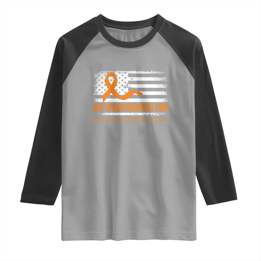Developmental Disability Awareness Raglan Shirt US American Flag We Wear Orange