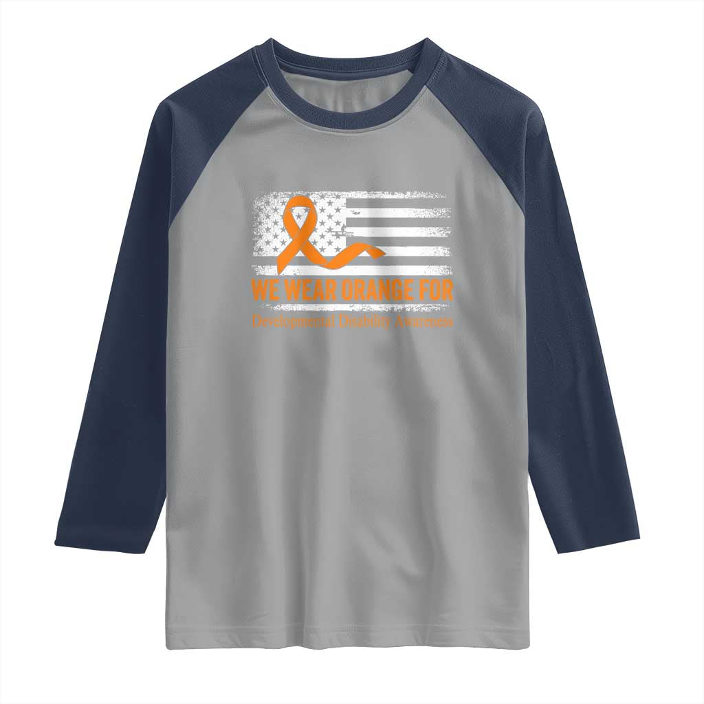 Developmental Disability Awareness Raglan Shirt US American Flag We Wear Orange