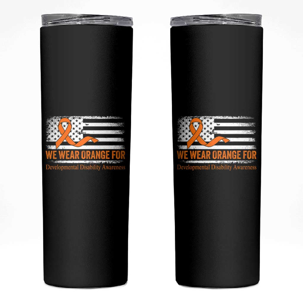 Developmental Disability Awareness Skinny Tumbler US American Flag We Wear Orange
