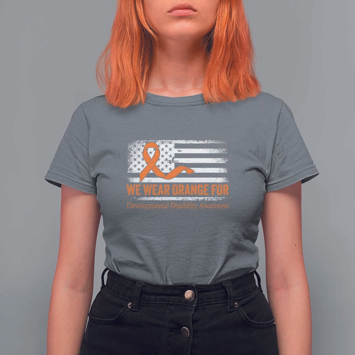 Developmental Disability Awareness T Shirt For Women US American Flag We Wear Orange
