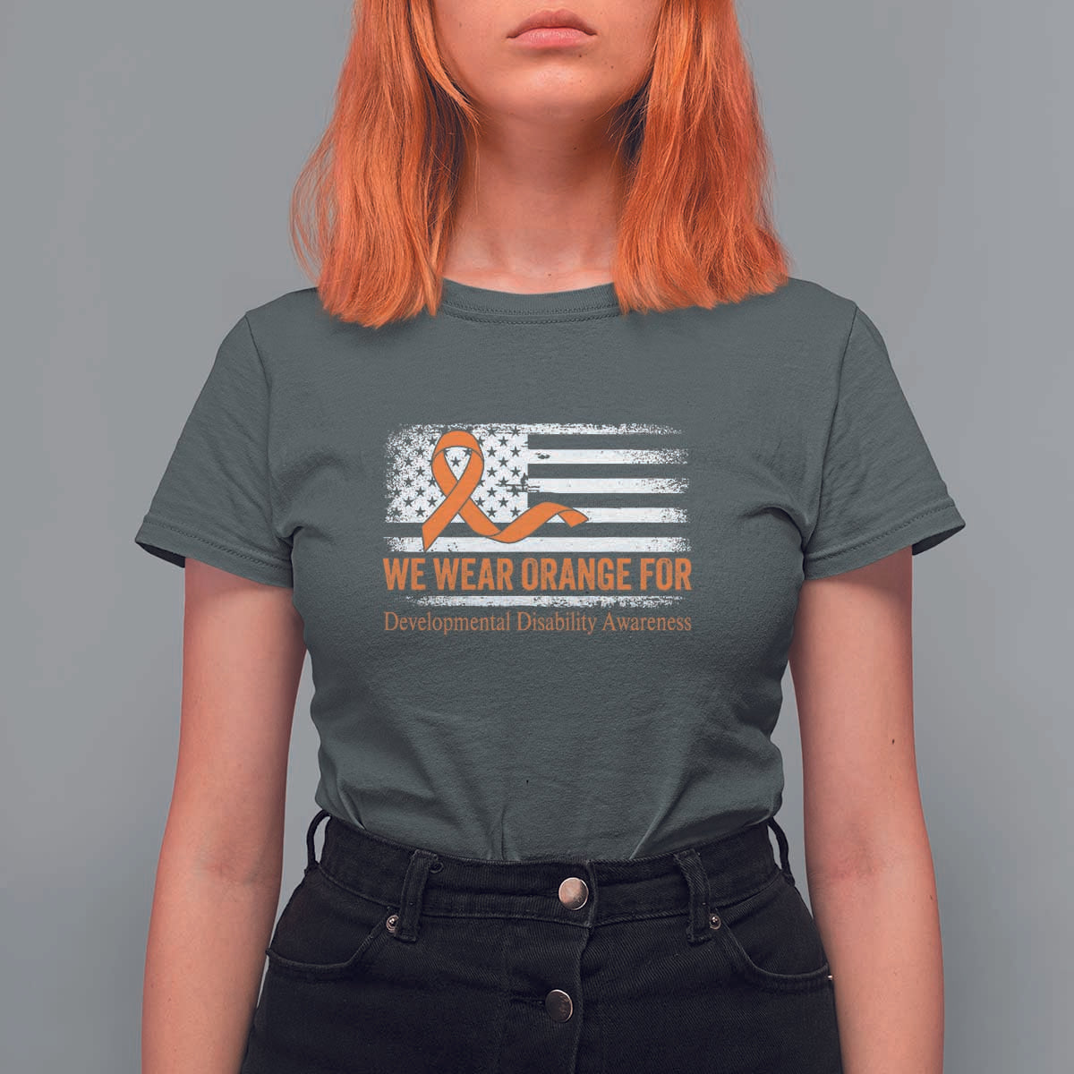 Developmental Disability Awareness T Shirt For Women US American Flag We Wear Orange