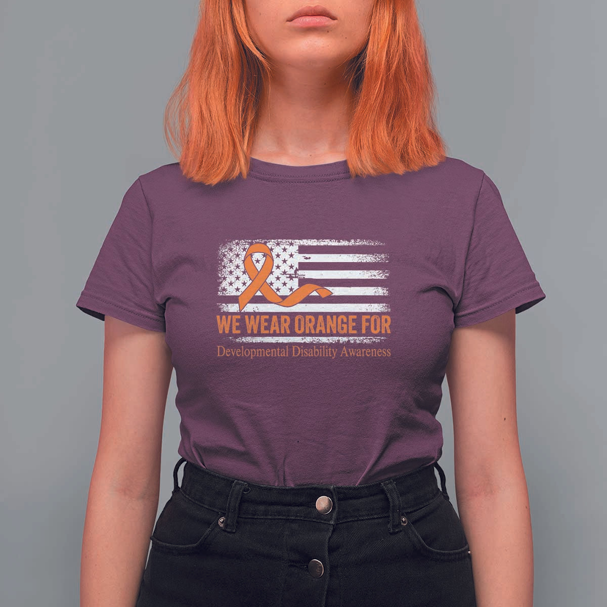Developmental Disability Awareness T Shirt For Women US American Flag We Wear Orange